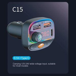 Transmetteur FM BT MP3 USB 3.1A ET type-c chargeur rapide C15