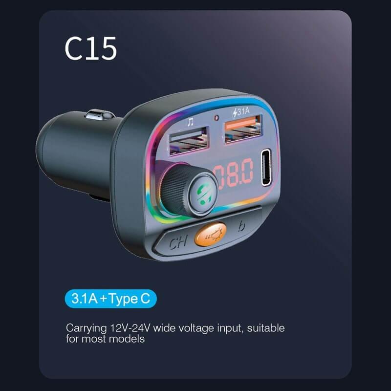 Transmetteur FM BT MP3 USB 3.1A ET type-c chargeur rapide C15