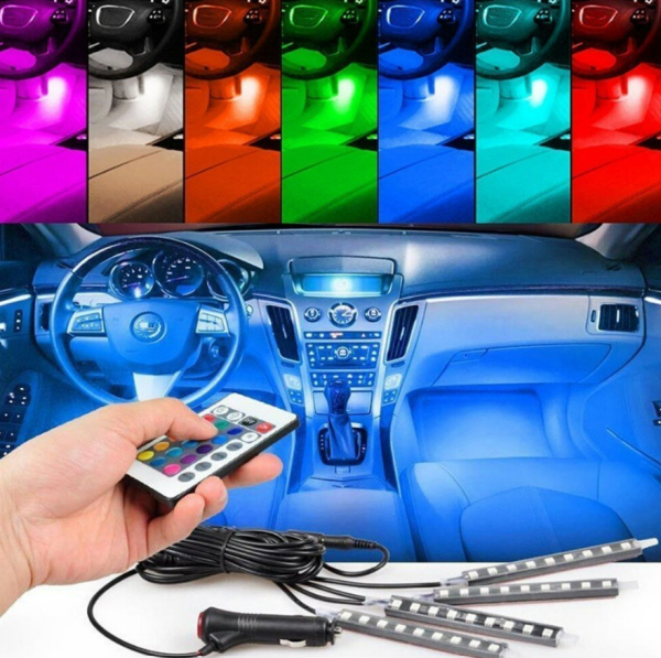 Kit d&rsquo;éclairage intérieur LED pour voiture – 7 couleurs avec télécommande