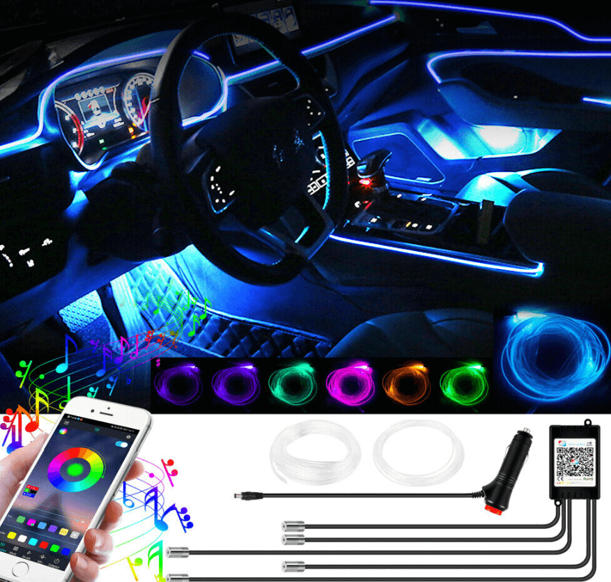 Kit d'éclairage intérieur LED pour voiture – 7 couleurs avec télécommande