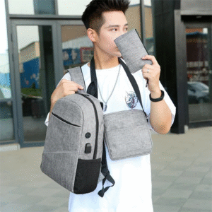 3PCS Backpack Set Men&rsquo;s USB Charging Business Laptop Backbag