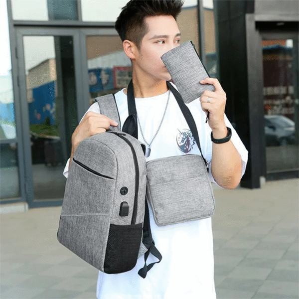 3PCS Backpack Set Men&rsquo;s USB Charging Business Laptop Backbag
