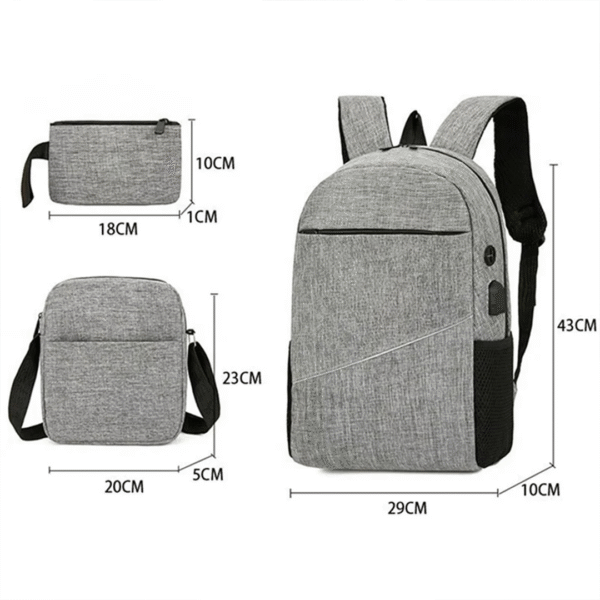 3PCS Backpack Set Men&rsquo;s USB Charging Business Laptop Backbag