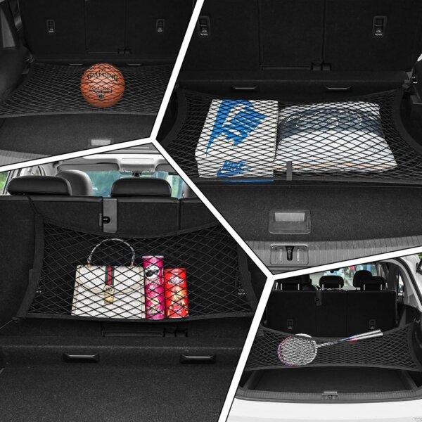 VEHIRIE Lot De 2 Filets Rangement Voiture 55x25 Cm - Filet Coffre Elastique Noir Pour Voiture, RV Et Camping