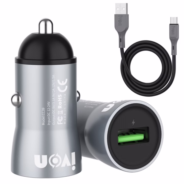 Chargeur de voiture rapide QC 3.0 (3.1A) avec câble USB-C intégré 1M