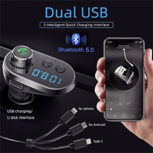 Q15 Car Handsfree Wireless Bluetooth 5.0 Kit FM Transmitter Car LCD Display MP3 Player USB Charger FM Modulator Car Accessories
