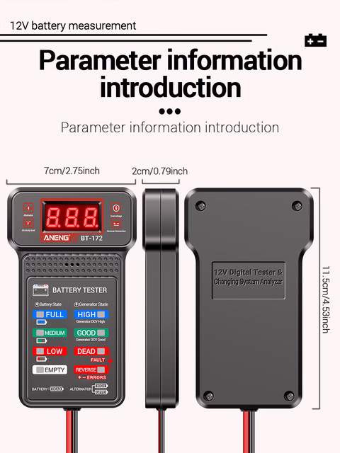 Testeur de Batterie 12V – Écran LED, Multifonction, Réparation Auto