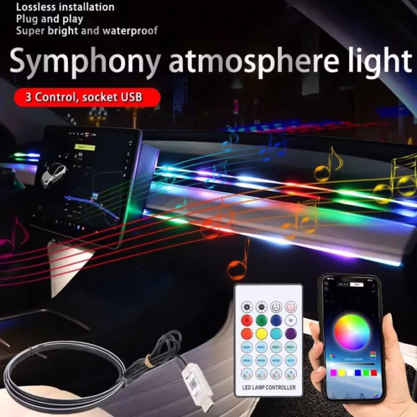 Lumière intérieure de voiture LED RVB avec Télécommande 110cm