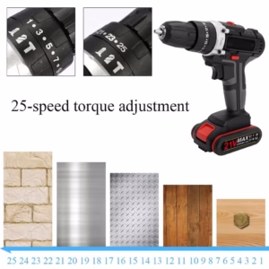 Perceuse, Visseuse et à percussion sans fil 3 en 1 avec 2 Batteries 21 V