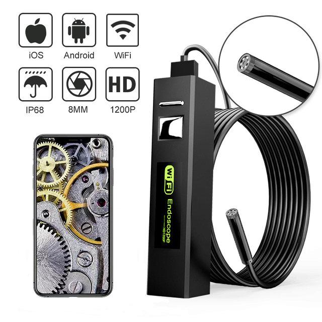 Endoscope 5 metres sans fil WiFi HD 1200P étanche IP68, objectif de 8MM, Rigide