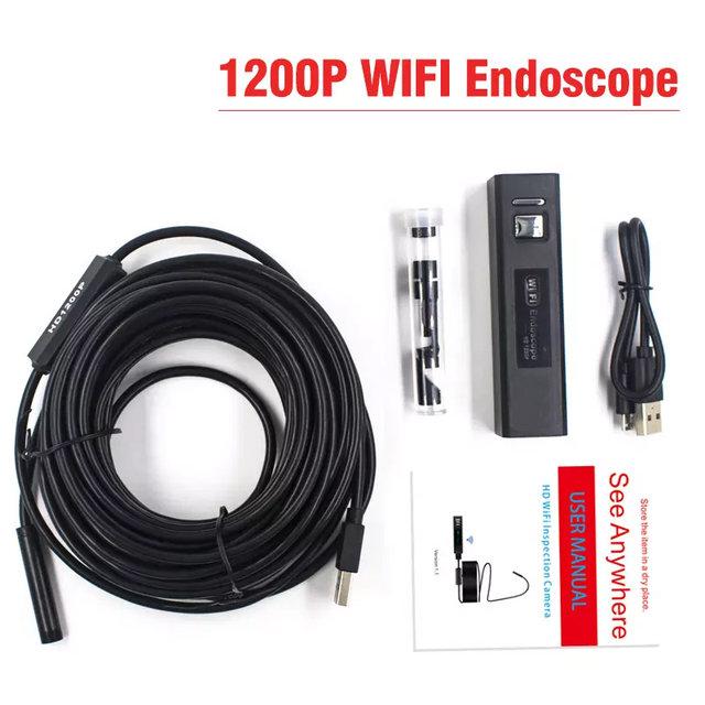 Endoscope 5 metres sans fil WiFi HD 1200P étanche IP68, objectif de 8MM, Rigide