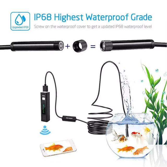Endoscope 5 metres sans fil WiFi HD 1200P étanche IP68, objectif de 8MM, Rigide