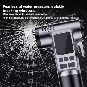 Compresseur d&rsquo;Air Portable 5-en-1 : Pompe 150 PSI avec Lampe LED et Marteau de Sécurité