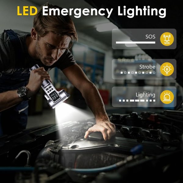 Compresseur d&rsquo;Air Portable 5-en-1 : Pompe 150 PSI avec Lampe LED et Marteau de Sécurité