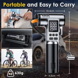Compresseur d&rsquo;Air Portable 5-en-1 : Pompe 150 PSI avec Lampe LED et Marteau de Sécurité