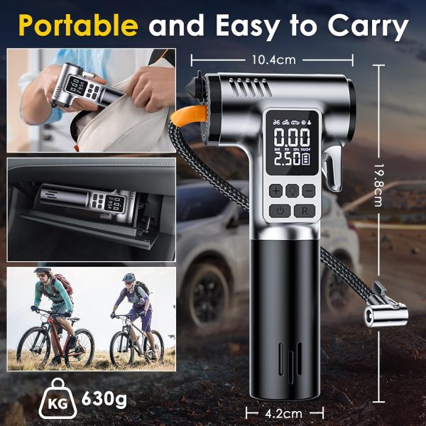 Compresseur d&rsquo;Air Portable 5-en-1 : Pompe 150 PSI avec Lampe LED et Marteau de Sécurité