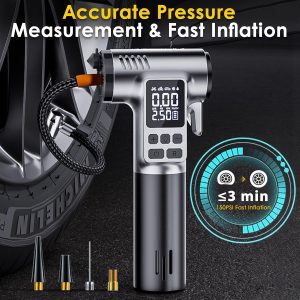 Compresseur d&rsquo;Air Portable 5-en-1 : Pompe 150 PSI avec Lampe LED et Marteau de Sécurité