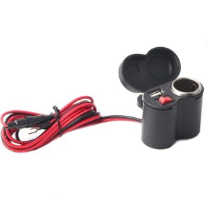 Chargeur allume-cigare double alimentation 12-45 V pour moto avec support pour guidon