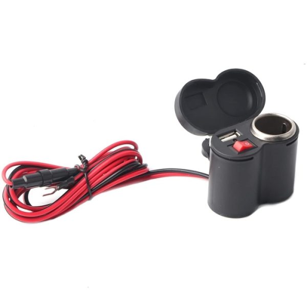 Chargeur allume-cigare double alimentation 12-45 V pour moto avec support pour guidon
