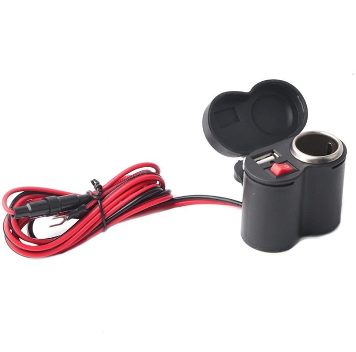Chargeur allume-cigare double alimentation 12-45 V pour moto avec support pour guidon