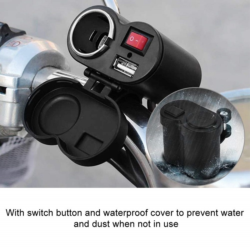 Chargeur allume-cigare double alimentation 12-45 V pour moto avec support pour guidon