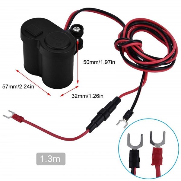 Chargeur allume-cigare double alimentation 12-45 V pour moto avec support pour guidon