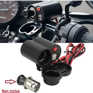 Chargeur allume-cigare double alimentation 12-45 V pour moto avec support pour guidon