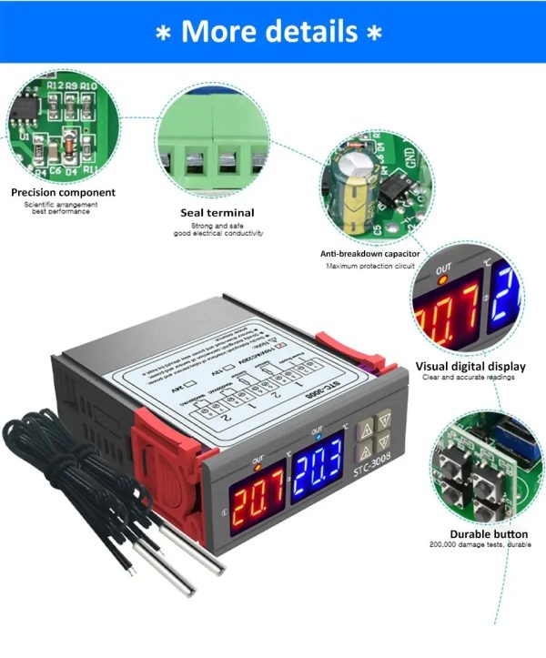Double régulateur de température numérique 220V,STC-3018