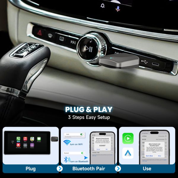 Adaptateur Sans Fil CarPlay & Android Auto – Dongle USB-A/USB-C Plug & Play pour iPhone et Android