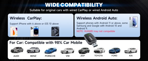 Adaptateur Sans Fil CarPlay & Android Auto – Dongle USB-A/USB-C Plug & Play pour iPhone et Android