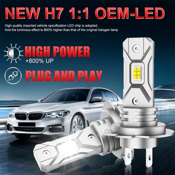 Kit 2 Ampoules LED H7 Mini Turbo CSP 5570 Canbus – 6000K Blanc Froid – 12V – Haute Luminosité