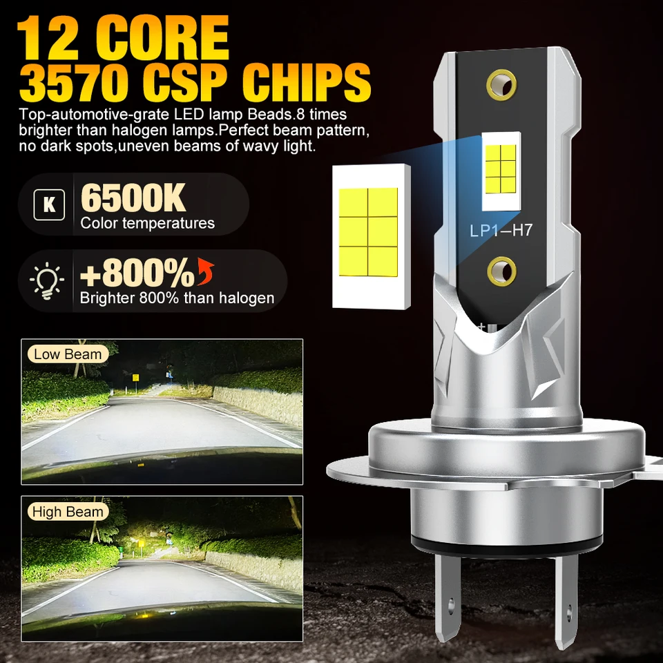 Kit 2 Ampoules LED H7 Mini CSP 3570 Canbus – 100W – 20 000 LM – Haute Luminosité