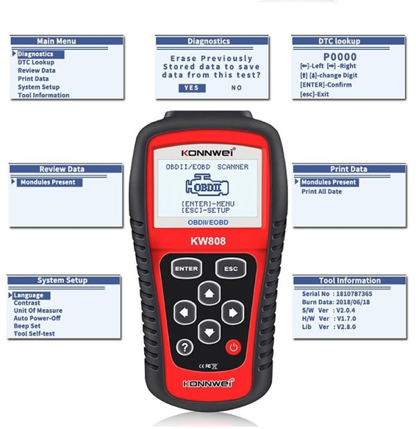 KONNWEI KW808 – Scanner OBD2 Professionnel pour Diagnostic Automobile