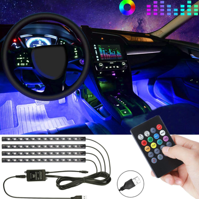 Bande Lumineuse Ambiance RGB LED Contrôle Sonore et Télécommande pour Habitacle