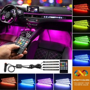 Bande Lumineuse Ambiance RGB LED Contrôle Sonore et Télécommande pour Habitacle