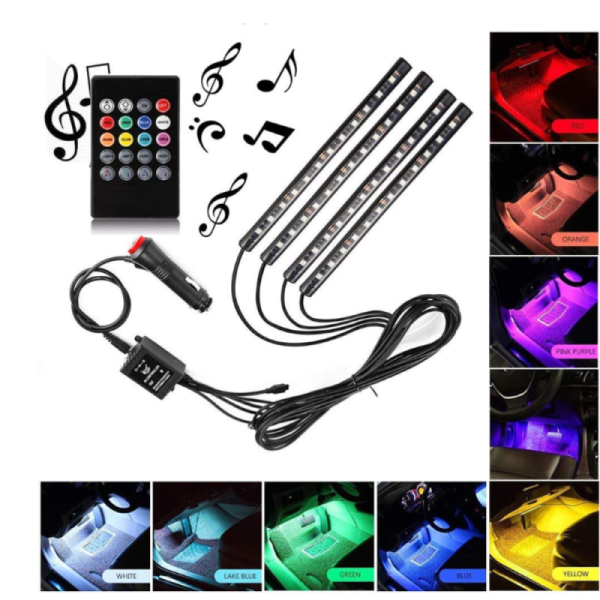 Bande Lumineuse Ambiance RGB LED Contrôle Sonore et Télécommande pour Habitacle