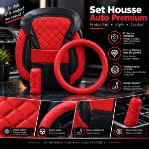 Pack Confort Intérieur Auto Type Boss – Housse Siège Rembourrée + Couvre-Volant + Protège Pommeau (3 Couleurs Disponibles)