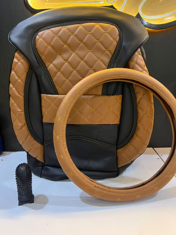 Pack Confort Intérieur Auto Type Boss – Housse Siège Rembourrée + Couvre-Volant + Protège Pommeau (3 Couleurs Disponibles)